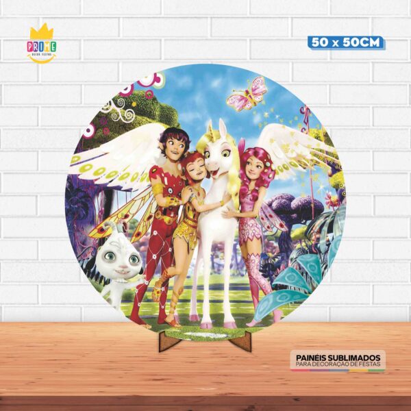 Painel Redondo 3D Mundo de Mia Tecido 50cm X 50cm Com Suporte MDF