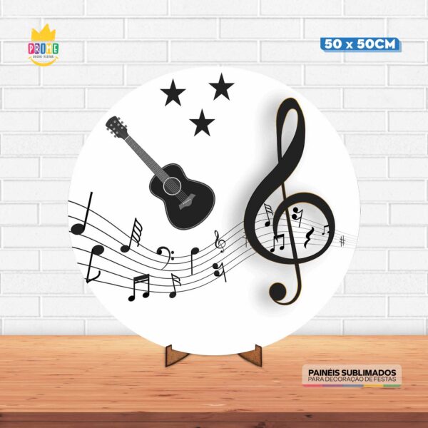 Painel Redondo 3D Musica Tecido 50cm X 50cm Com Suporte MDF