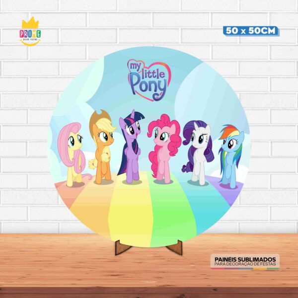 Painel Redondo 3D My Little Pony Tecido 50cm X 50cm Com Suporte MDF