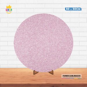 Painel Redondo 3D Glitter Tecido 50cm X 50cm Com Suporte MDF