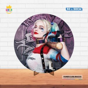 Painel Redondo 3D Arlequina Tecido 50cm X 50cm Com Suporte MDF