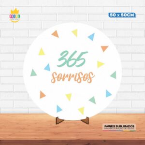 Painel Redondo 3D 365 Sorrisos Tecido 50cm X 50cm Com Suporte MDF