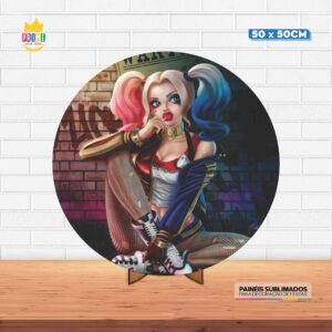Painel Redondo 3D Arlequina Tecido 50cm X 50cm Com Suporte MDF