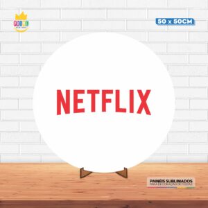 Painel Redondo 3D Netflix Branco Tecido 50cm X 50cm Com Suporte MDF
