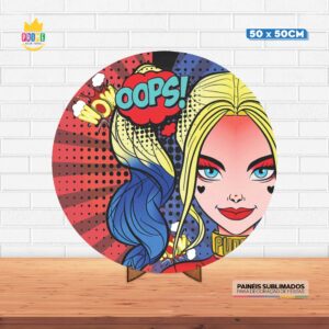 Painel Redondo 3D Arlequina Tecido 50cm X 50cm Com Suporte MDF