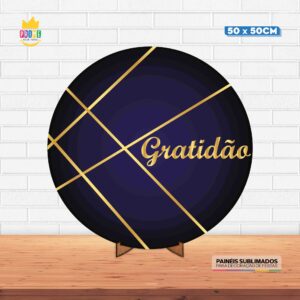 Painel Redondo 3D Gratidão Tecido 50cm X 50cm Com Suporte MDF