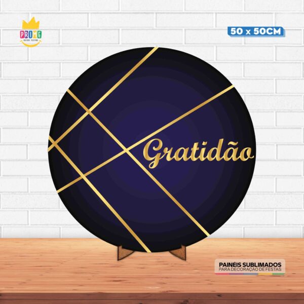 Painel Redondo 3D Gratidão Tecido 50cm X 50cm Com Suporte MDF
