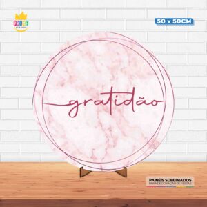 Painel Redondo 3D Gratidão Tecido 50cm X 50cm Com Suporte MDF