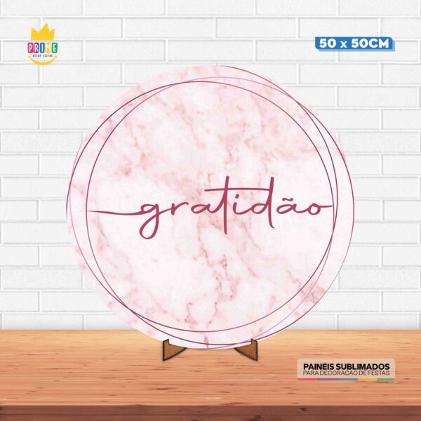 Painel Redondo 3D Gratidão Tecido 50cm X 50cm Com Suporte MDF
