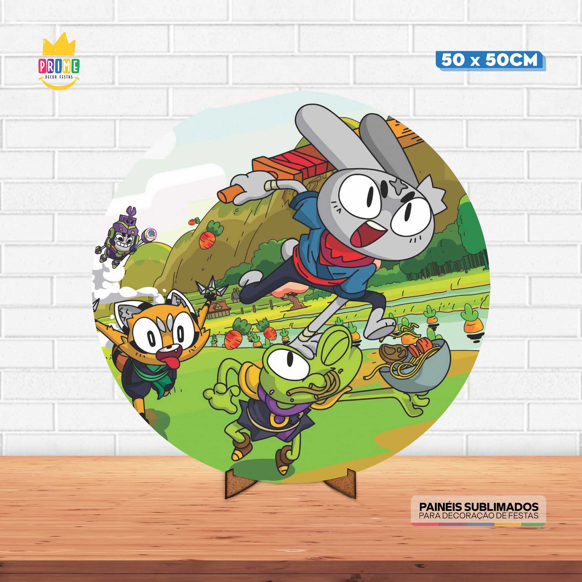Painel Redondo 3D Ninjin Tecido 50cm X 50cm Com Suporte MDF