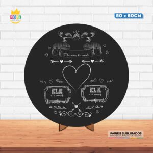 Painel Redondo 3D Noivado Tecido 50cm X 50cm Com Suporte MDF