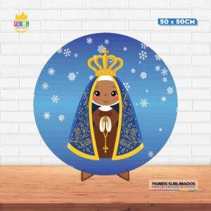 Painel Redondo 3D Nossa Senhora Aparecida CuteTecido 50cm X 50cm Com Suporte MDF