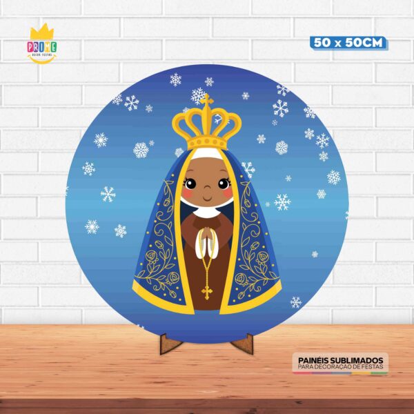 Painel Redondo 3D Nossa Senhora Aparecida CuteTecido 50cm X 50cm Com Suporte MDF
