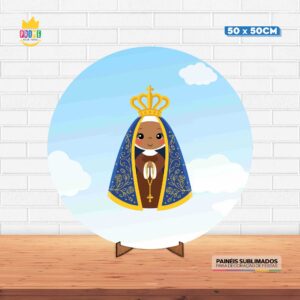 Painel Redondo 3D Nossa Senhora Aparecida CuteTecido 50cm X 50cm Com Suporte MDF
