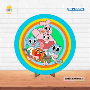 Painel Redondo 3D Gumball Tecido 50cm X 50cm Com Suporte MDF