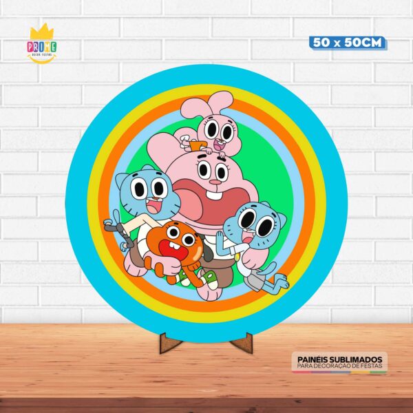 Painel Redondo 3D Gumball Tecido 50cm X 50cm Com Suporte MDF