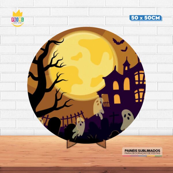 Painel Redondo 3D Halloween  Tecido 50cm X 50cm Com Suporte MDF