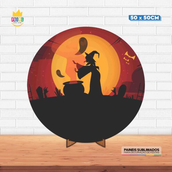 Painel Redondo 3D Halloween  Tecido 50cm X 50cm Com Suporte MDF