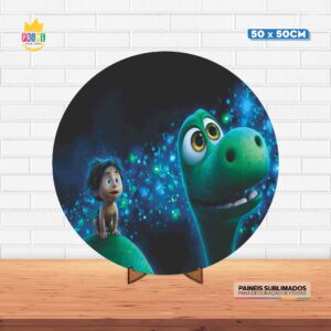 Painel Redondo 3D Bom Dinossauro Tecido 50cm X 50cm Com Suporte MDF