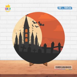 Painel Redondo 3D Halloween  Tecido 50cm X 50cm Com Suporte MDF