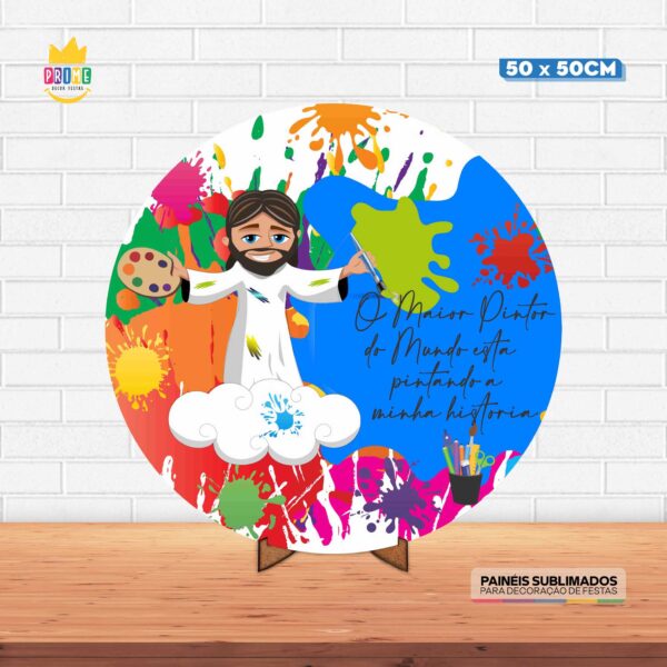 Painel Redondo 3D Maior Pintor do Mundo Tecido 50cm X 50cm Com Suporte MDF