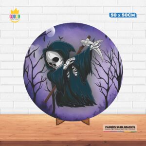 Painel Redondo 3D Halloween Tecido 50cm X 50cm Com Suporte MDF