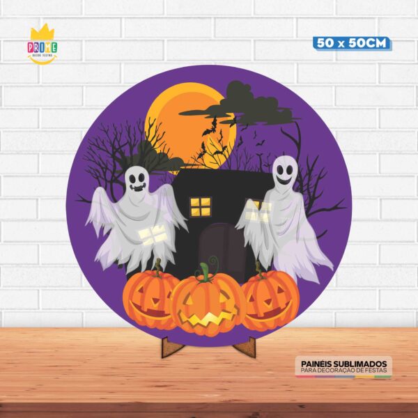 Painel Redondo 3D Halloween Tecido 50cm X 50cm Com Suporte MDF