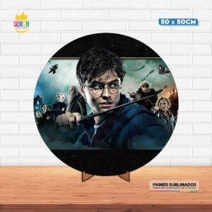 Painel Redondo 3D Harry Potter Tecido 50cm X 50cm Com Suporte MDF
