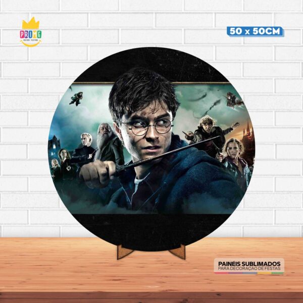 Painel Redondo 3D Harry Potter Tecido 50cm X 50cm Com Suporte MDF