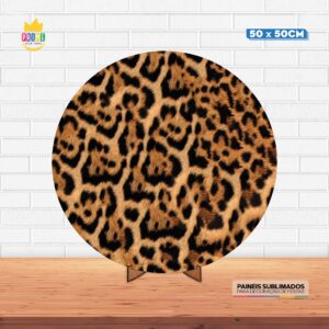 Painel Redondo 3D Animal Pirint Tecido 50cm X 50cm Com Suporte MDF