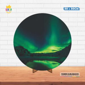 Painel Redondo 3D Aurora Boreal Tecido 50cm X 50cm Com Suporte MDF