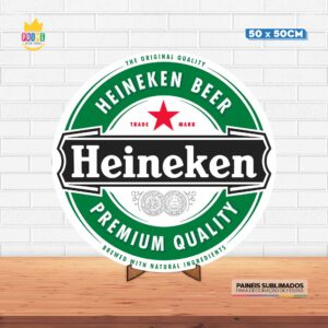 Painel Redondo 3D Heineken Tecido 50cm X 50cm Com Suporte MDF