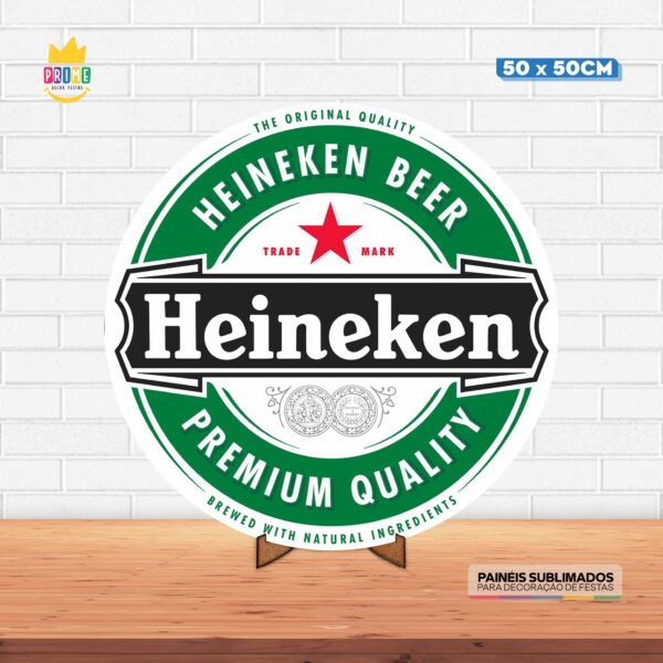 Painel Redondo 3D Heineken Tecido 50cm X 50cm Com Suporte MDF