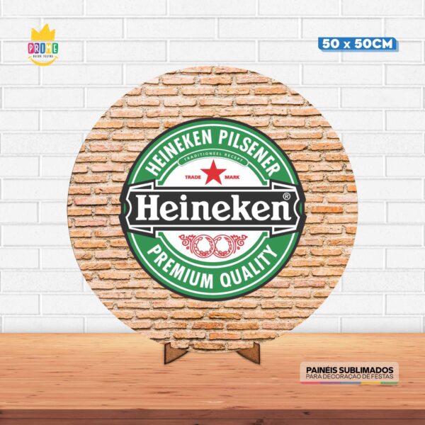 Painel Redondo 3D Heineken Tecido 50cm X 50cm Com Suporte MDF