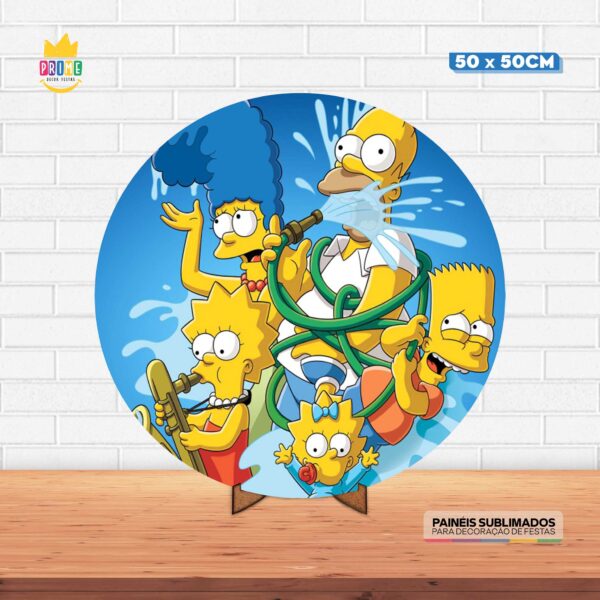 Painel Redondo 3D Os Simpsons Tecido 50cm X 50cm Com Suporte MDF