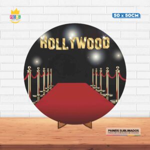 Painel Redondo 3D Hollywood Tecido 50cm X 50cm Com Suporte MDF