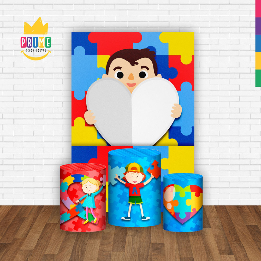 Kit Casado Autismo Trio Capa Cilindro Retangular Tecido - Imagem 2