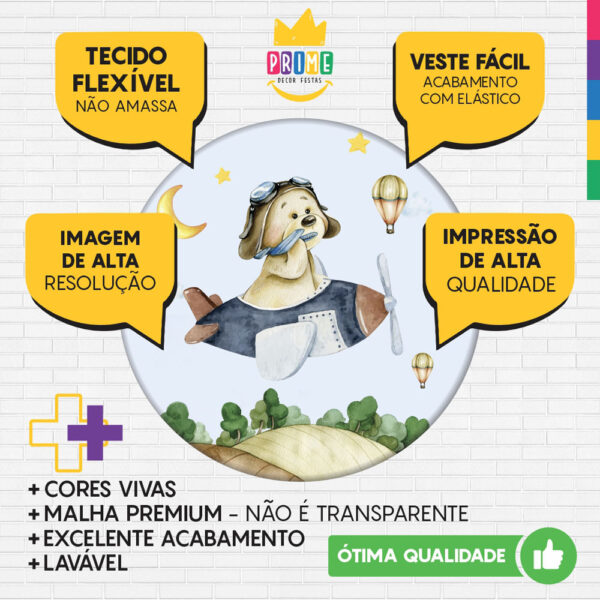 Trio Capa Cilindro + Painel Redondo 3D Ursinho Aviador 1,50m Veste Fácil - Image 3