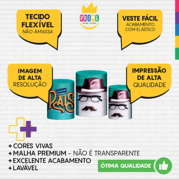 Trio Capa Cilindro Dia dos Pais 3D Em Tecido Com Elástico - Image 3