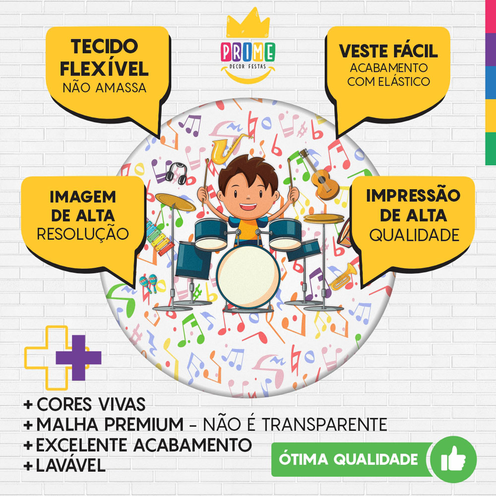 Painel Redondo 3D Musicas Instrumentos Tecido Sublimado - Imagem 3