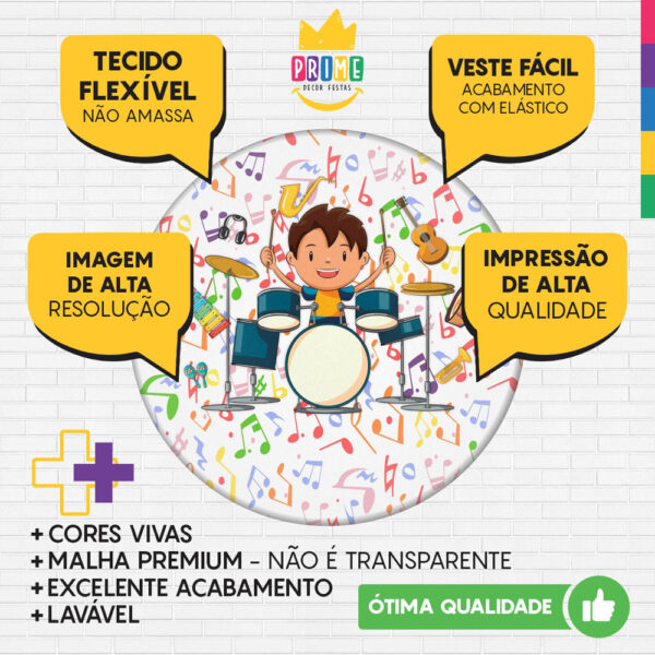 Trio Capa Cilindro + Painel Redondo 3D Musica Instrumentos 1,50m Veste Fácil - Image 3