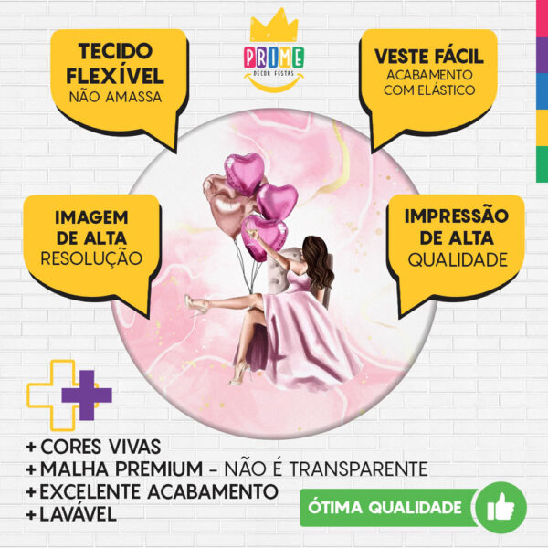 Painel Redondo 3D Feliz Aniversario Diva Tecido Sublimado - Image 3