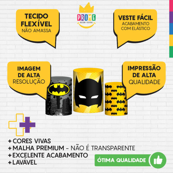 Trio Capa Cilindro Batman 3D Em Tecido Com Elástico - Image 3