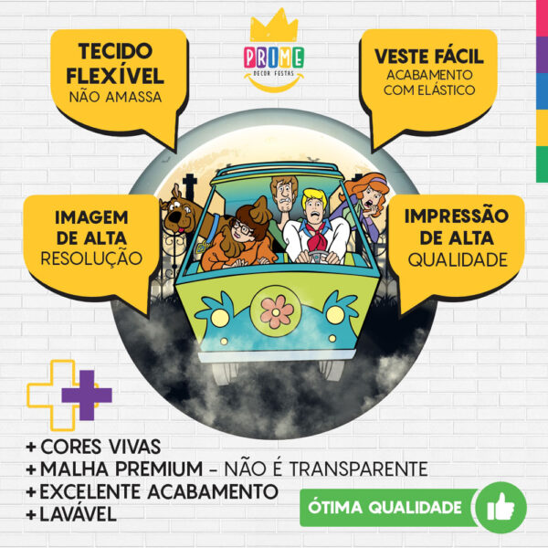Kit Casado Scooby Doo Painel Redondo Trio Capas Cilindro Retangular Vertical Em Tecido - Image 3
