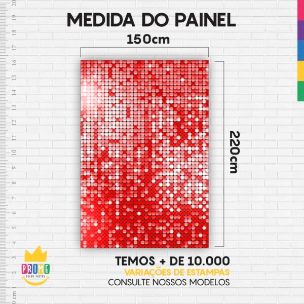Painel de Festa Retangular 3D Euphoria Paetê Vermelho Casadinho 1,50m x 2,20m - Image 5