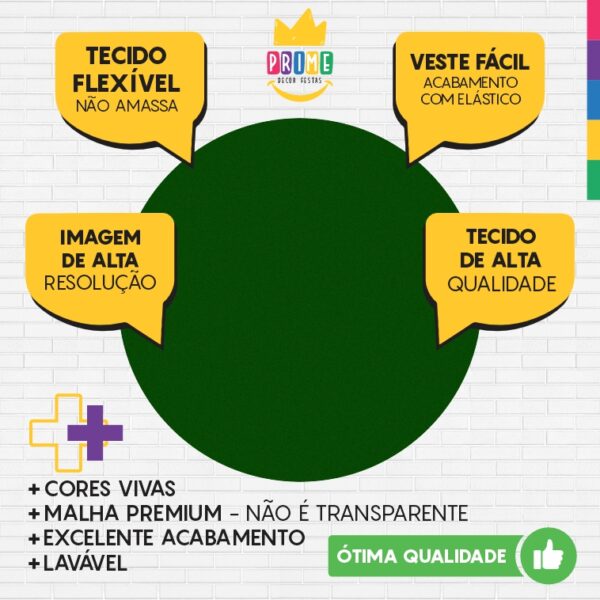 Painel Redondo 3D Verde Bandeira Cor Lisa Tecido Sublimado 1,50m x 1,50m - Image 3