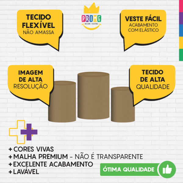 Trio Capa Cilindro Caqui 3D Em Tecido Com Elástico - Image 3
