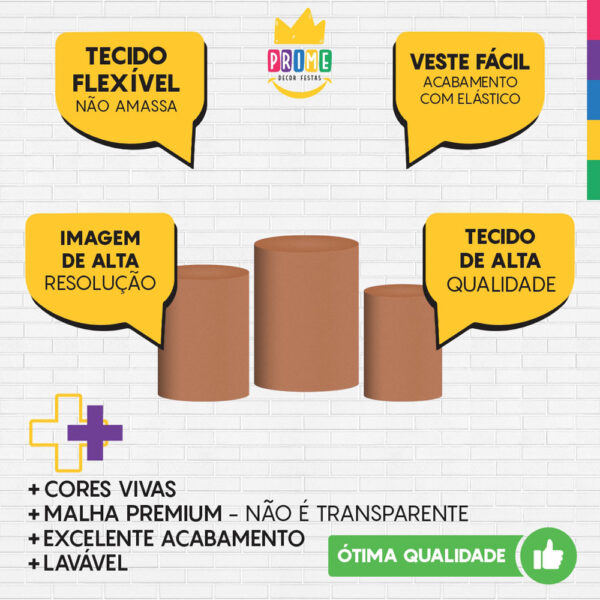 Trio Capa Cilindro Caramelo 3D Em Tecido Com Elástico - Image 3