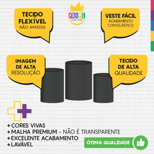 Trio Capa Cilindro Cinza 3D Em Tecido Com Elástico - Image 3