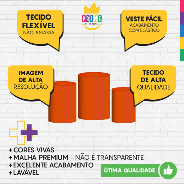 Trio Capa Cilindro Laranja 3D Em Tecido Com Elástico - Image 3